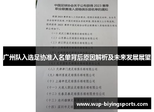 广州队入选足协准入名单背后原因解析及未来发展展望